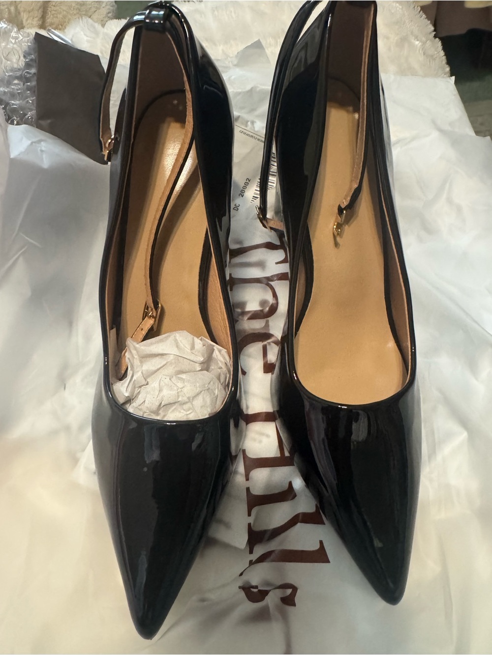 Black Patent Pointed Toe Ankle Strap Pumps - Women- orthopedic for narrow feet